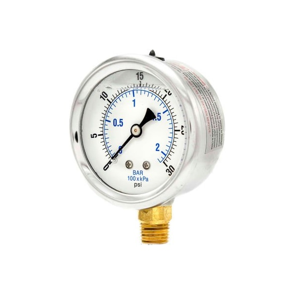 Engineered Specialty Products, Inc Pic Gauges 2-1/2" Vacuum Gauge, Liquid Filled, 30 PSI, Stainless Case, Lower Mount, PRO-201L-254C PRO-201L-254C - main